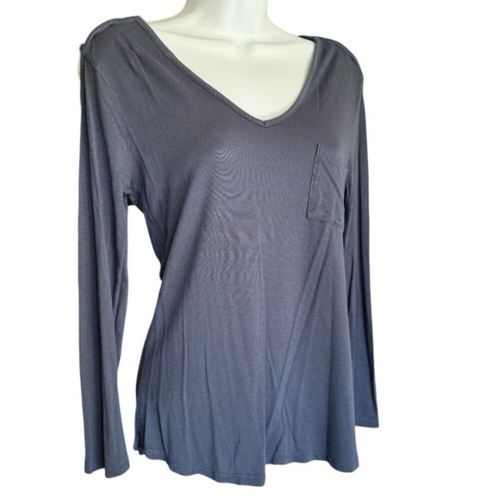 Glitz Long Sleeve Blue Tee Casual Solid T-Shirt Size M